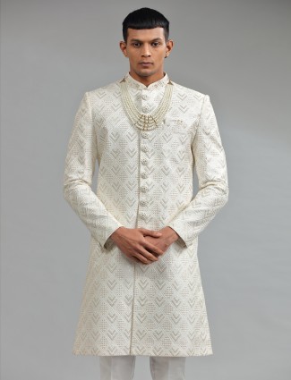 Latest white silk sherwani for groom