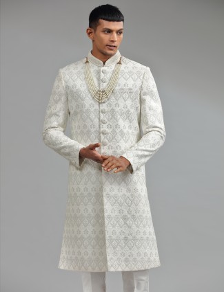 Latest white terry rayon sherwani