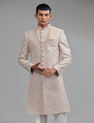 Mauve pink groom sherwani with dupatta