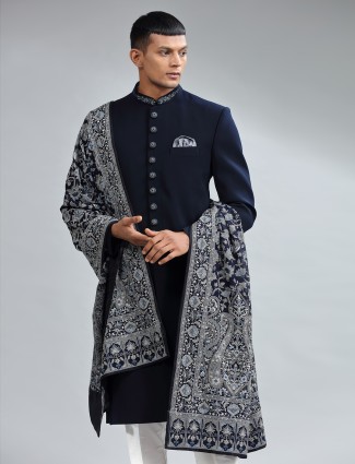 Stunning navy terry rayon sherwani