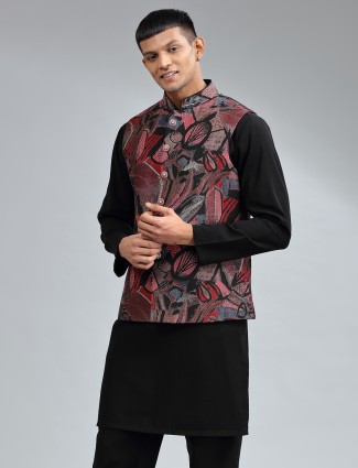 Stunning printed silk black waistcoat set