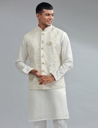 Trendy white silk waistcoat set with bottom
