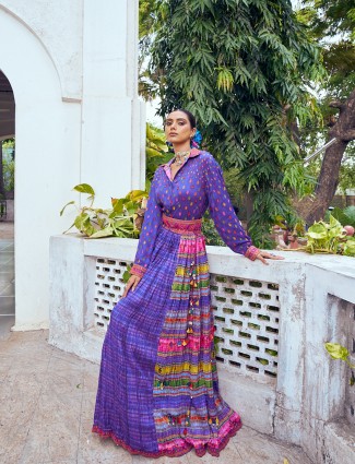 Dark purple cotton silk lehenga with shirt