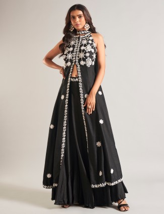 Stunning black raw silk lehenga salwar suit