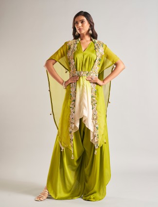 Light purple silk palazzo suit with sequins embellishment
