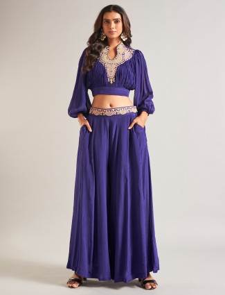 Stunning purple silk palazzo salwar suit