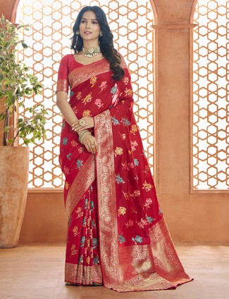 Banarasi silk maroon saree with contrast border