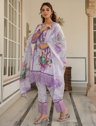 Beautiful white and purple silk kurti set