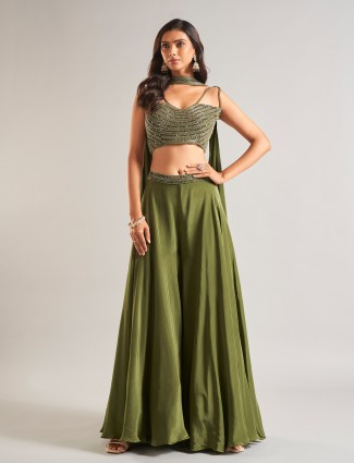 Olive georgette palazzo salwar suit