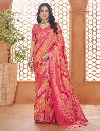 Rani color banarasi silk saree