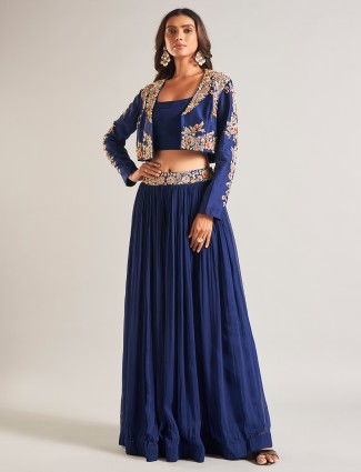 Trendy blue silk lehenga salwar suit