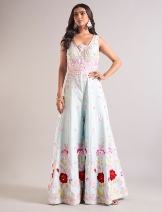 Stunning sky blue raw silk jump salwar suit