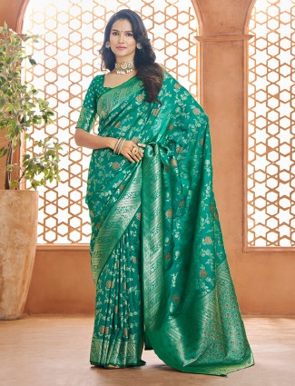 Trendy banarasi silk green saree