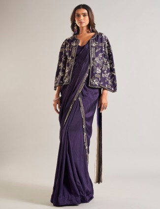 Trendy purple silk ready-to-wear saree
