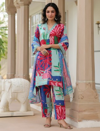 Stunning blue silk kurti set 