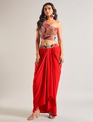 Beautiful red silk indowestern