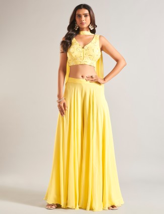 Yellow georgette palazzo salwar suit