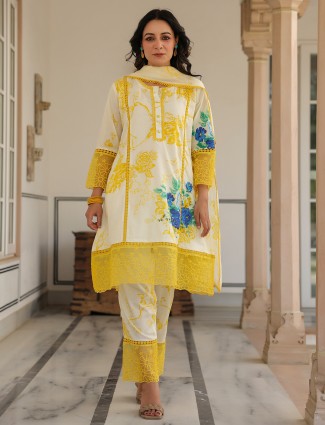 Gorgeous cream and yellow silk kurti set