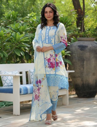 Stunning cream silk kurti set with dupatta