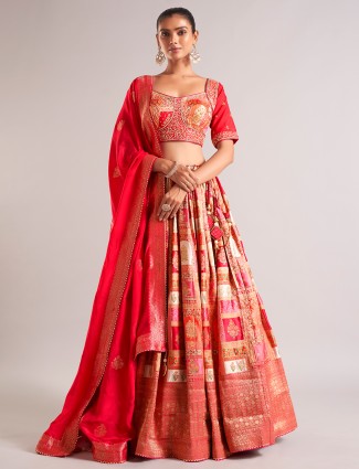 Maroon silk lehenga choli with dupatta