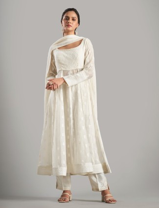 Off-White Cotton Anarkali Salwar Suit