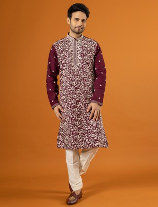 Gorgeous wine plain silk kurta suit