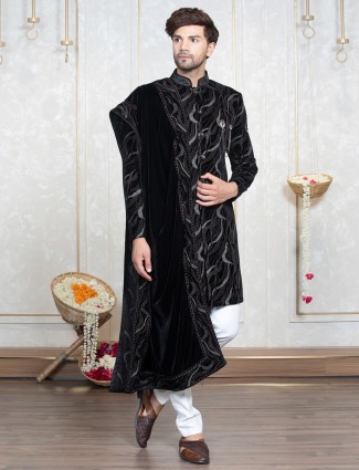 All time classy black and white velvet indowestern