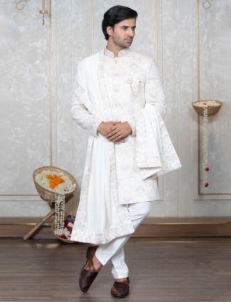 Newest white embroidery indowestern