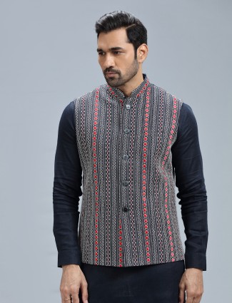 Navy embroidery waistcoat set in linen