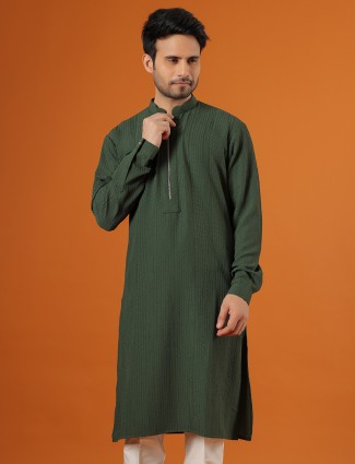 Dashing green plain cotton kurta 