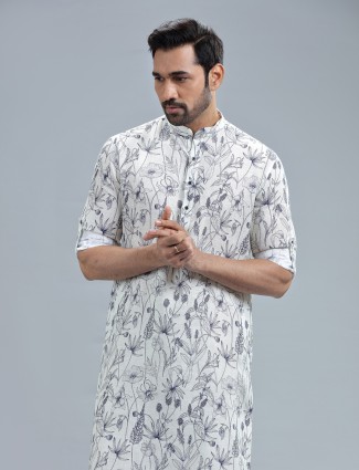 White printed kurta suit fabricated in linen