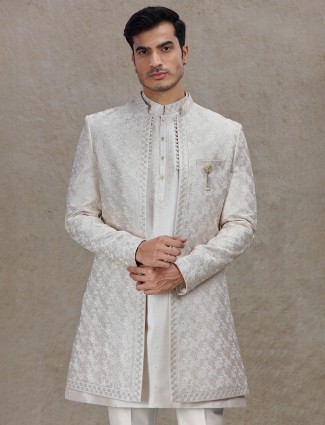 Royal light gold indo western for a dazzling wedding look