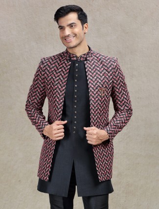 Elegant ethnic black indowestern in silk