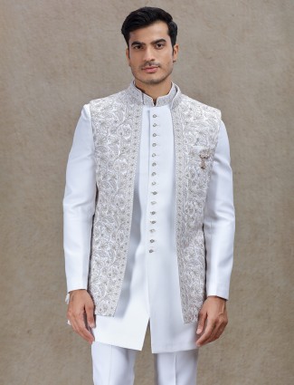 Royal off-white indowestern for wedding excellence