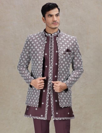Elegant brown wine indowestern for men