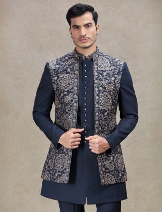 Luxurious navy indowestern for wedding elegance
