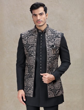 Majestic black indowestern for mens ethnic look