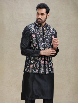 Black classy silk crafted waistcoat set for various occasion
