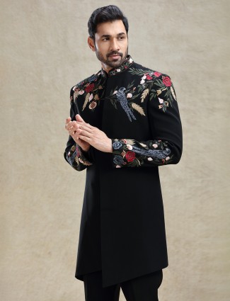 Colourfull embroidery Black silk indo-western 