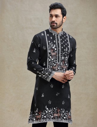 Black unique embroidery pattern kurta pajama set