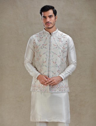 Fawn cream linen silk waistcoat set for wedding