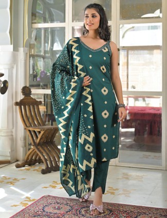 Green silk fesive wear kurti set for women