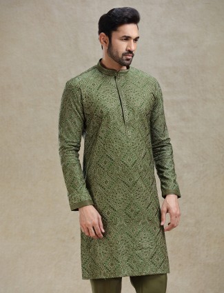 Mehendi kurta set with aabla work on yock