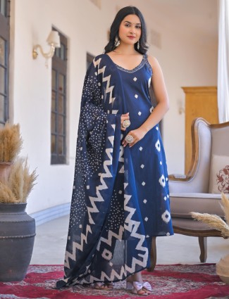 Navy silk kurti set for women