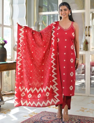 Red cotton silk kurti set for Women