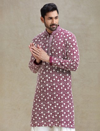 Wine shades kurta set for festive charm