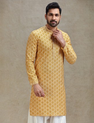 Yellow classic symmetrical embroidery patterned kurta salwar set