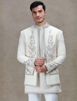 Ivory cream short jacket style reception indo-western for mens