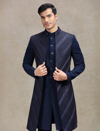 Navy long jacket style serene indo-western for mens
