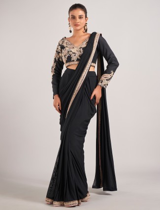 Black designer lycra party wear saree